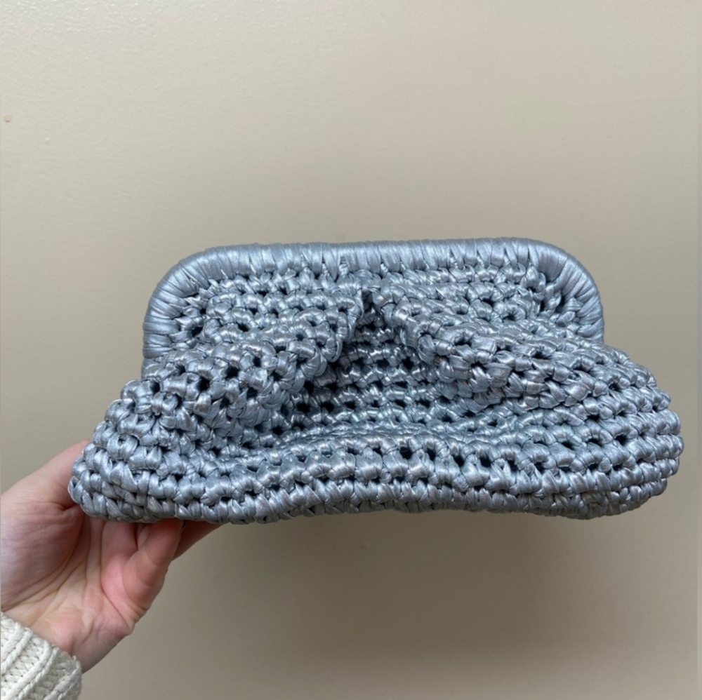 Veronica Beard x Dans La Main Amanda Crochet Clutch in Silver